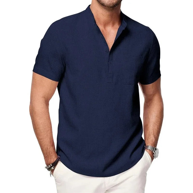 Esmerae- Men’s -Henley- Cotton -Linen Casual -Short- Sleeve -T shirt.jpg