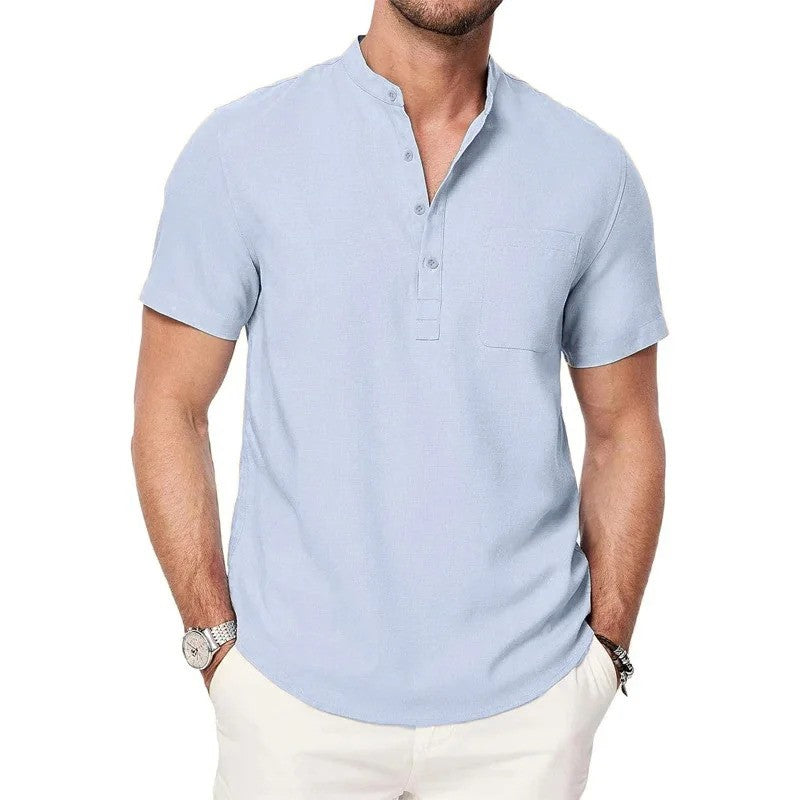 Esmerae- Men’s -Henley- Cotton -Linen Casual -Short- Sleeve -T shirt.jpg
