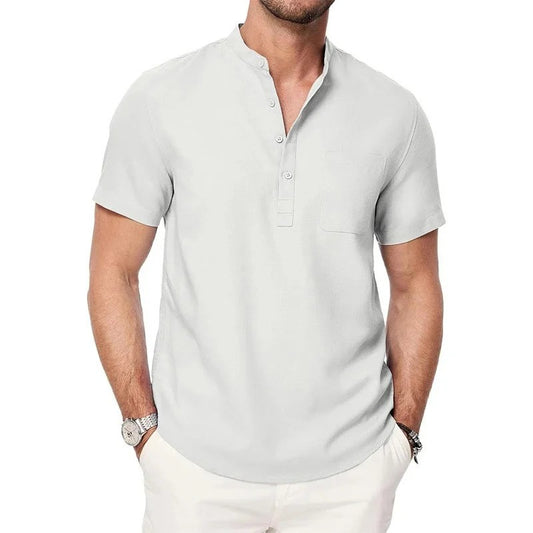 Esmerae- Men’s -Henley- Cotton -Linen Casual -Short- Sleeve -T shirt.jpg