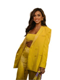Yellow Satin Two-Piece Blazer Pants Set