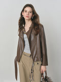 Dark Brown Women’s Slim PU Leather Jacket