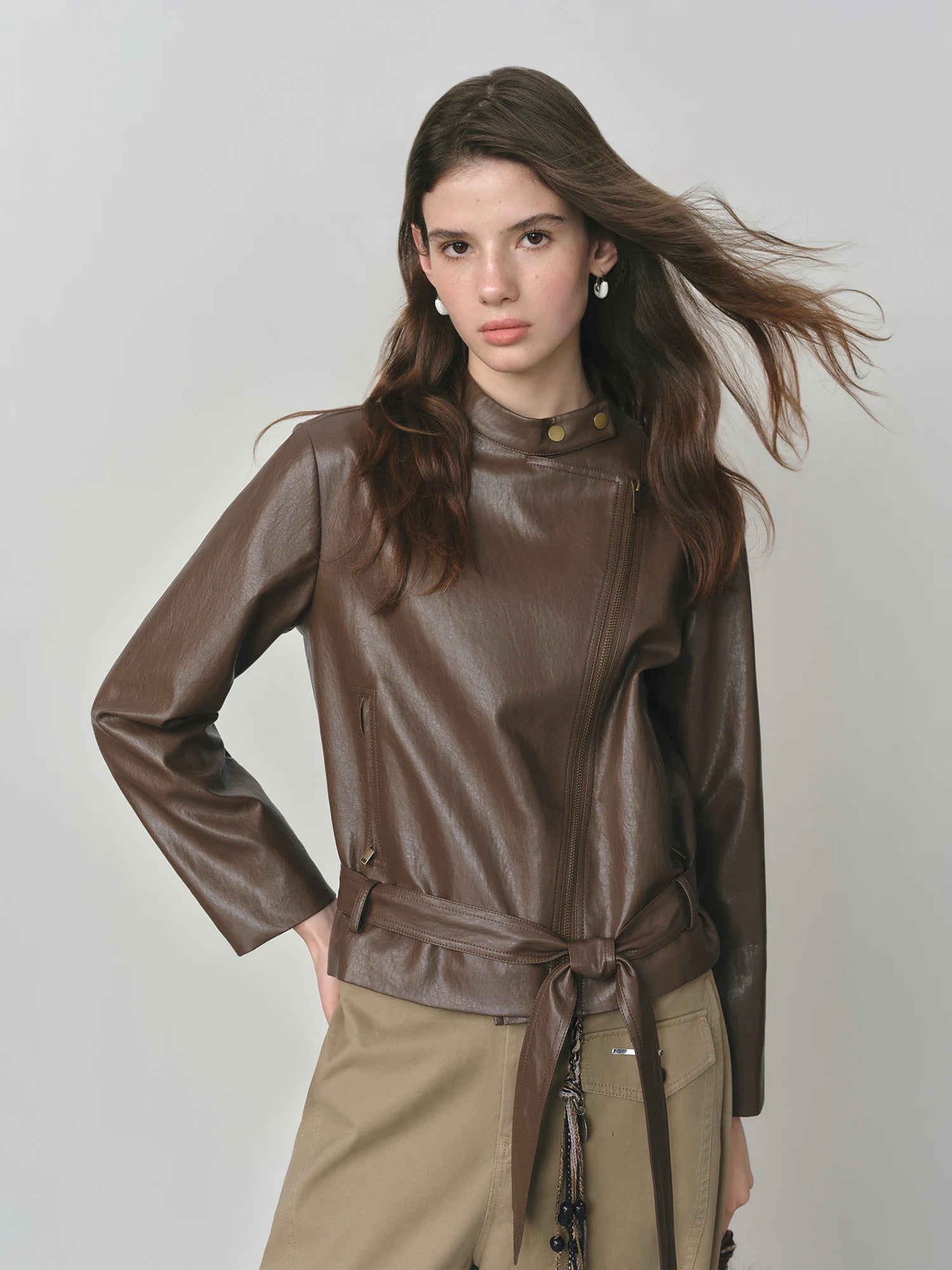 Dark Brown Women’s Slim PU Leather Jacket