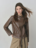 Dark Brown Women’s Slim PU Leather Jacket