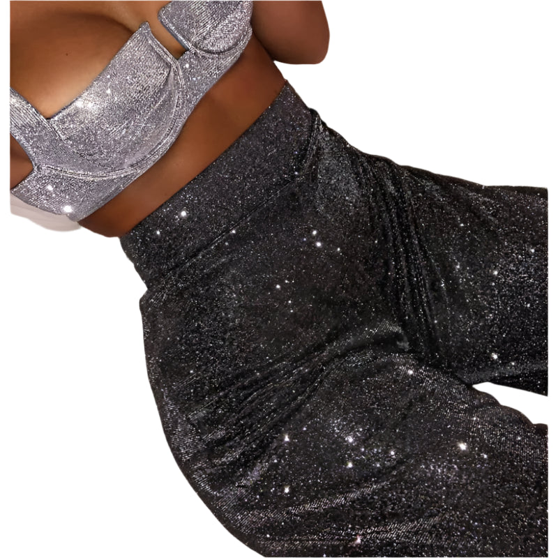 Sexy Silver Diamond High-Waist Pants