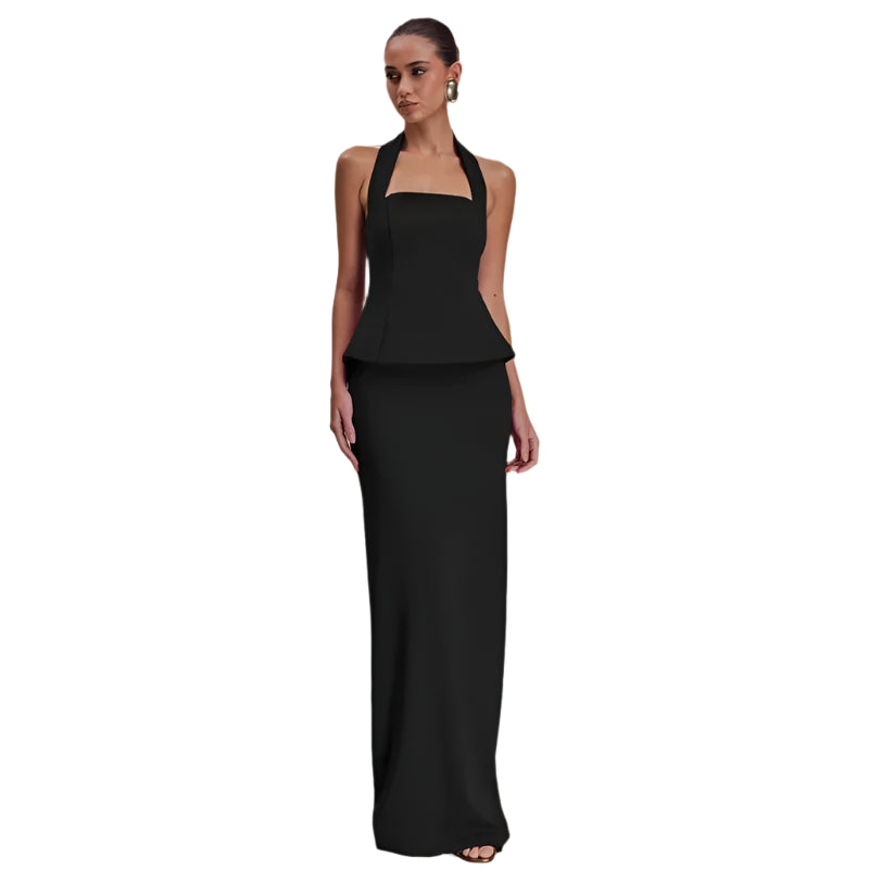 Red Halter Sexy Maxi Skirt Two-Piece Set