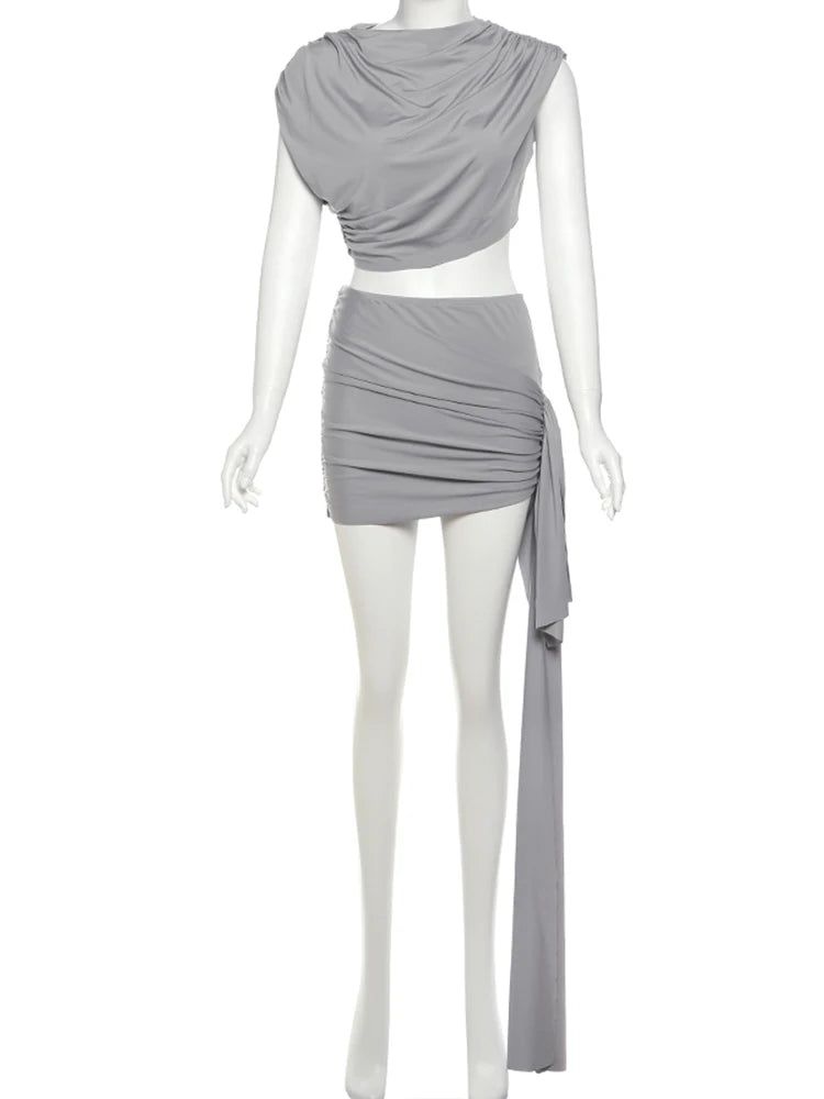 Women's Summer Ruched 2-Piece Tank & Skirt Set