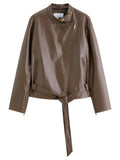Dark Brown Women’s Slim PU Leather Jacket